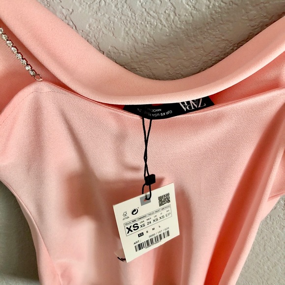 ZARA PINK SATIN COWL NECK CAMI TOP WITH RHINESTONE STRAPS - Picture 5 of 10